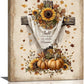 Christian Fall Wall Art Autumn Rustic Cross Sunflower Pumpkin Wall Decor Fall for Jesus He Never Leaves Pictures Painting Print Framed Artwork Decorations Gifts for Living Room Bedroom Prayer Room Office 16"x20"