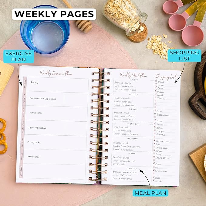 PLANBERRY Food Journal Premium – Nutrition Planner – Diet & Calorie Tracker – Meal & Exercise Diary – Weight Loss Journal (Papaya Garden)
