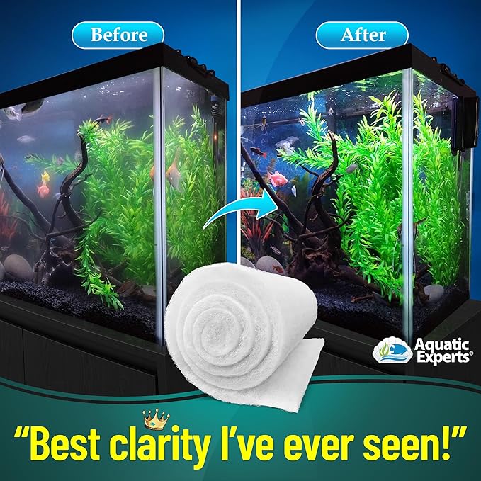 Aquatic Experts FilterFirst Aquarium Filter Pad - Aquarium Filter Floss for Crystal Clear Water, 3/4" - 1" Thick (24 Inch Wide, 12 Feet Long)