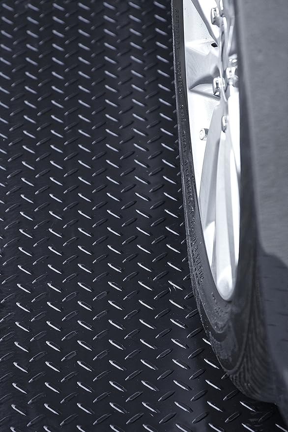 RESILIA Heavy Duty Garage Floor Runner & Protector Mat - Slip Resistant Diamond Plate PVC Mats - Water, Spill, & Stain Resistant, Black (4 feet x 8 feet), Made in The USA