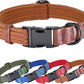 PET ARTIST Soft Cotton Dog Collars for Small Dogs in Rustic Brown, Simple Dog Collar with Quick Release Metal Buckle & D Ring, S Size (10-16")