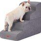 Gray Curved Dog Stairs Ramp for High Beds 22.8" H, 4-Step Dog Steps for Small Dogs and Cats, Pet Stairs for High Bed Climbing, Non-Slip Balanced Pet Step