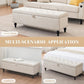 Mangodan51” Linen End of Bed Storage Bench, Tufetd Upholstered Storage Ottoman Bench with Safety Hinge, 330 lb Large Ottoman with Storages for Living Room, Entryway & Bedroom, Window Benches, Beige