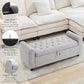 Ottoman with Storage, Tufted Storage Bench for Bedroom, 48" Fabrics End of Bed Bench, Upholstered Entryway Shoe Benches with Rolled Arm & Inner Zipper, Window Ottomans Chest without Rivets, Light Grey