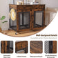 43" Large Dog Crate Furniture, Wood Dog Kennel End Table with Drawers, Decorative Pet Crate with Removable Partitions & Wheels, Dog House Indoor for Large/Medium/Small Dogs