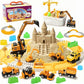Sand Construction Kit, 2.2lbs Play Sand with Sandbox, 1 Toy Mat 8 Alloy Construction Trucks Race Tracks 10 Sand Molds Sensory Bin Toys for Toddlers Boys Girls Ages 3-8