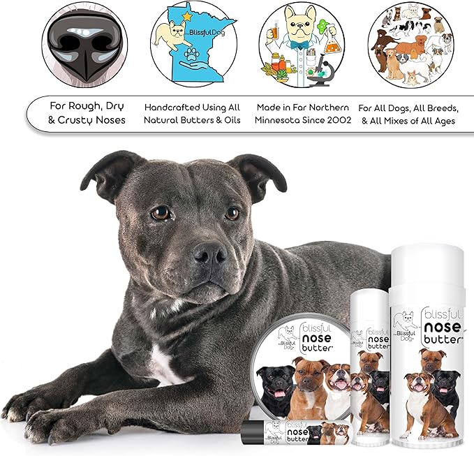 The Blissful Dog Staffordshire Pitbull Terrier Unscented Nose Butter - Dog Nose Butter, 4 Ounce