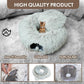 Large Cat Tunnel Bed for Indoor Cats Warm Fluffy Plush Cat Cave Tunnel Bed Collapsible, Washable, 3 Way and Multifunctional with Dangling Balls for Cats, Kittens and Rabbits- Brown