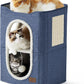 Bedsure 2 Story Cat House - Cat Condos for Indoor Cats with Scratch Pad and Fluffy Ball Hanging, Small Pet Cave Furniture Hideaway for Multi Pets, 18x14x23 inches, Blue