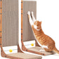 FUKUMARU Cat Scratcher, 26.8 Inch Cat Scratch Pad for Indoor Cats, L Shaped Cardboard Vertical Cats Scratching Board with Ball Toy, Walnut Color, 2 Packs