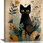 Boho Black Cat Wall Art Kitten Botanical Wall Decor Mid Century Modern Canvas Painting Print Minimalist Pictures Artwork Framed Decorations Gifts for Cat Lover Bathroom Nursery Living Room Bedroom Kitchen 16"x20"
