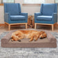 Furhaven Cooling Gel Dog Bed for Large Dogs w/ Removable Bolsters & Washable Cover, For Dogs Up to 95 lbs - Plush & Suede Sofa - Almondine, Jumbo/XL