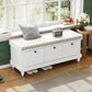 Classic Shoe Storage Bench with Cushion and Three Drawers, Fluted Entryway Bench with Storage for Entryway, Living Room, Hallways 44.0" L x 15.9" W x 18.9" H White