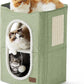 Bedsure 2 Story Cat House - Cat Condos for Indoor Cats with Scratch Pad and Fluffy Ball Hanging, Small Pet Cave Furniture Hideaway for Multi Pets, 18x14x23 inches, Green