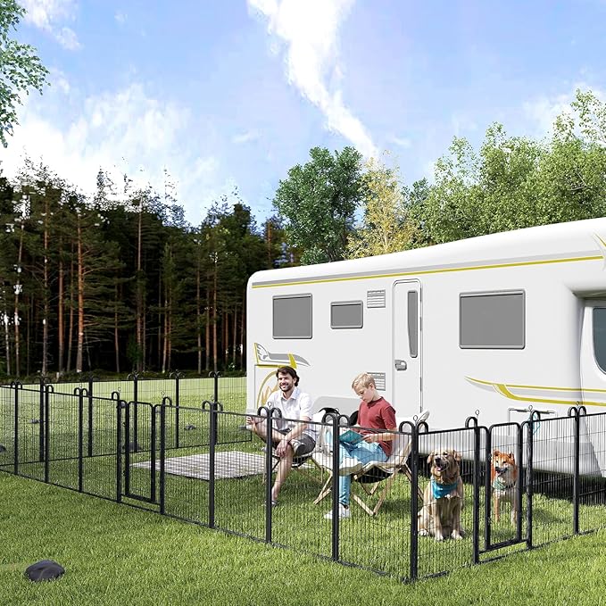 Dog Playpen Outdoor 12 Panels Heavy Duty Dog Fence 47" Height Anti-Rust with Doors Portable for RV Camping Yard, Total 27FT, 58 Sq.ft, Snowy Black