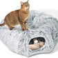 Cat Donut Bed with Washable Cushion – Cat Caves for Indoor Cats – Collapsible Donut Bed with Peekaboo Pet Tunnel & Tunnel Toy – Cozy Hideout for Kittens, Ferrets, Rabbits & Dogs – Grey