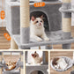 Feandrea Cat Tree, 66.1-Inch Large Cat Tower with 13 Scratching Posts, 2 Perches, 2 Caves, Basket, Hammock, Pompoms, Multi-Level Plush Cat Condo for Indoor Cats, Light Gray UPCT165W01