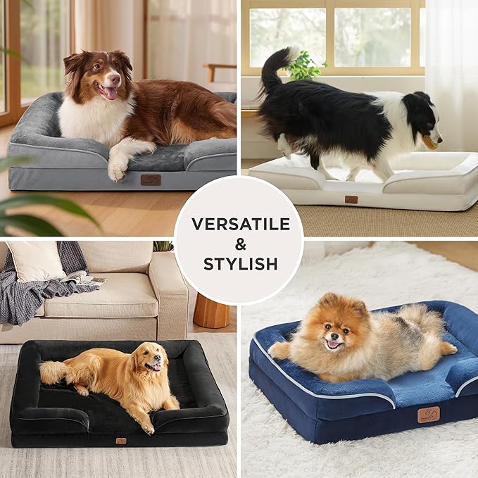Bedsure Orthopedic Dog Bed for Large Dogs - Big Washable Dog Sofa Beds Large, Supportive Foam Pet Couch Bed with Removable Washable Cover, Waterproof Lining and Nonskid Bottom, Black