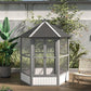PawHut 69" Large Wooden Hexagonal Outdoor Aviary Flight Bird Cage with Covered Roof, Light Gray