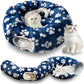 Cat Tunnel for Indoor Cats, Cute Peekaboo Cat Cave with Dangling Balls, Pet Donut Tunnel Bed with Circle Mat for Puppy Kitten Rabbit, Blue Paw