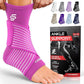 Sleeve Stars Ankle Brace for Women & Men, Ankle Wrap for Sprained Ankle, Compression Sleeve for Plantar Fasciitis Relief, Easy Customizable Support: w/Removable Strap (Single/S:9"-10"/Hot Pink)