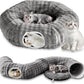 Bubble Cat Tunnel for Indoor Cats, Round Peekaboo Cave Toy with Dangling Balls, Donut Tunnel Bed with Circle Mat for Puppy Kitten Rabbit, Grey