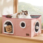 Bedsure Large Cat Beds for Indoor Cats - Extra Wide Cat Cube House for Small Pet with Fluffy Ball Hanging and Scratch Pad, Foldable Pet Cave Hideaway for Multiple Cats, 23.6x16.9x13 inches,Pink