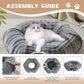 Bubble Cat Tunnel for Indoor Cats, Round Peekaboo Cave Toy with Dangling Balls, Donut Tunnel Bed with Circle Mat for Puppy Kitten Rabbit, Grey