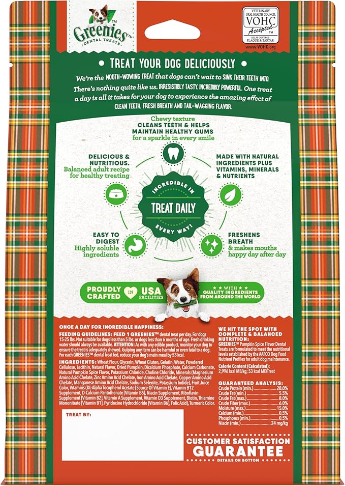 Greenies Pumpkin Spice Flavor Petite Size,Veterinarian-Recommended for Dental Care, Dog Treat Chews, Limited Edition, 12 oz., Pack of 40