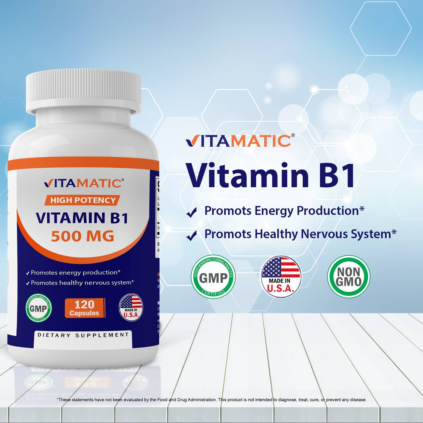 Vitamatic Vitamin B1 (Thiamine) 500mg | 120 Capsules