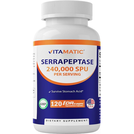 Vitamatic Serrapeptase 240,000 SPU Servings|120 DR Capsules