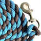 Majestic Ally Pack of 2 Solid Cotton Lead Rope for Horses & Livestock – 10 Foot Long and 5/8 inch Thick - Replaceable Heavy-Duty Satin Bolt Snap – Handmade – Soft, Broken in Feel (Turquoise -Brown)