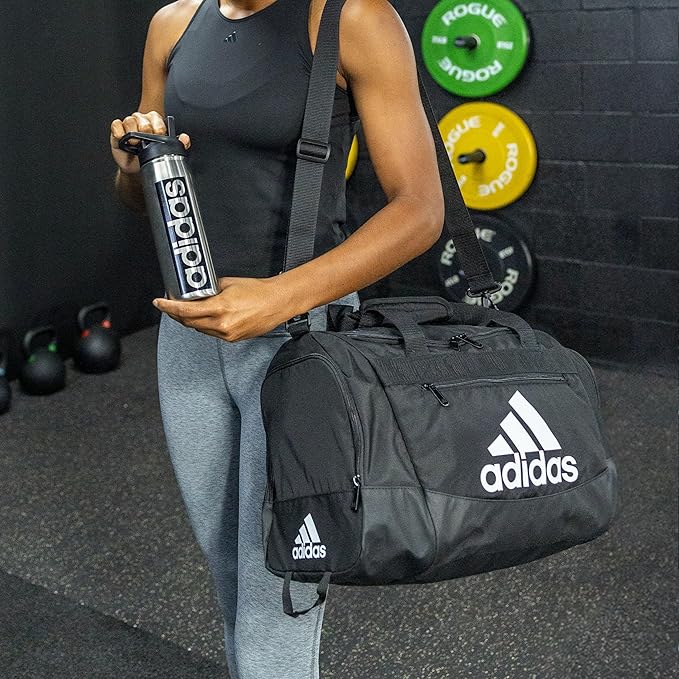adidas Unisex Defender 4.0 Gym Duffel Bag for Men and Women, Black/White, Medium (66L)