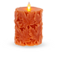 Orange Engraved Leaf LED Flameless Pillar Candle | 2 Sizes