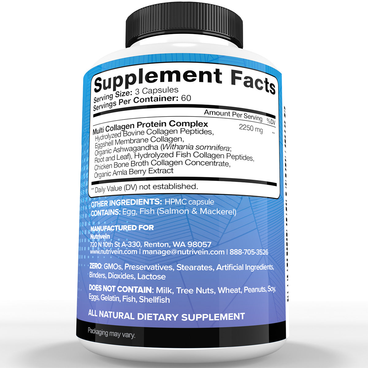 Nutrivein Premium Multi Collagen Pills 2250 mg  - 180 Capsules