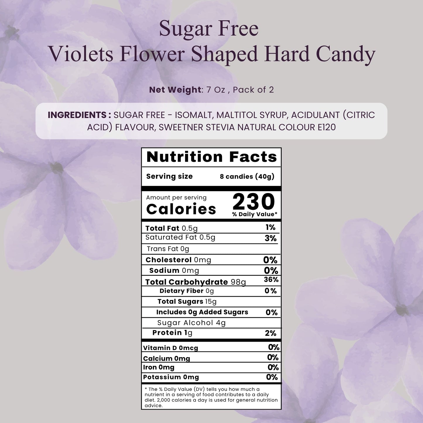 Andy Anand Sugar-Free Violet Candy Dragees, 100 pc, 2-Pack – Old-World European, Stevia Sweetened, Keto & Diabetic-Friendly Gourmet Gift Box