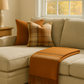 Brushed Orange Acrylic & New Zealand Wool Throw Blanket with Stripes & Fringe