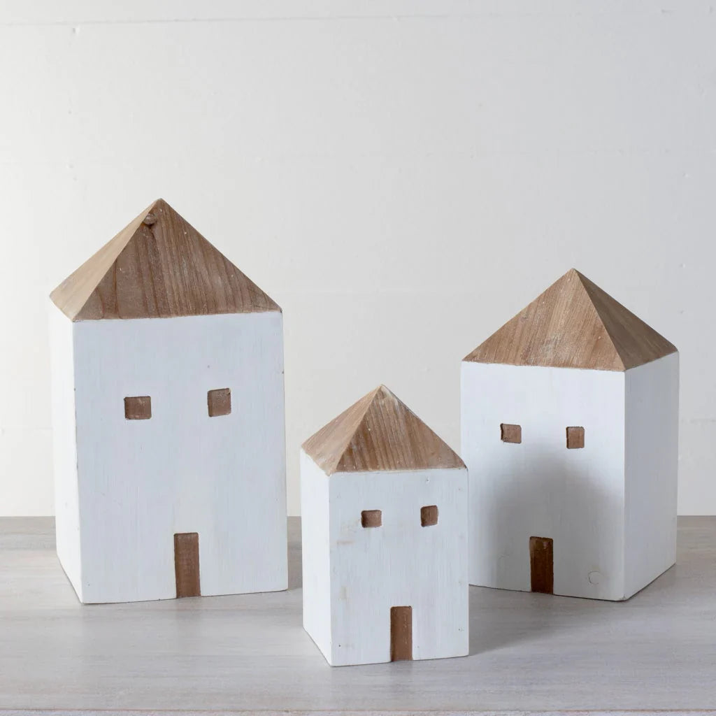 Whitewashed Wood House Accent | Set of 3