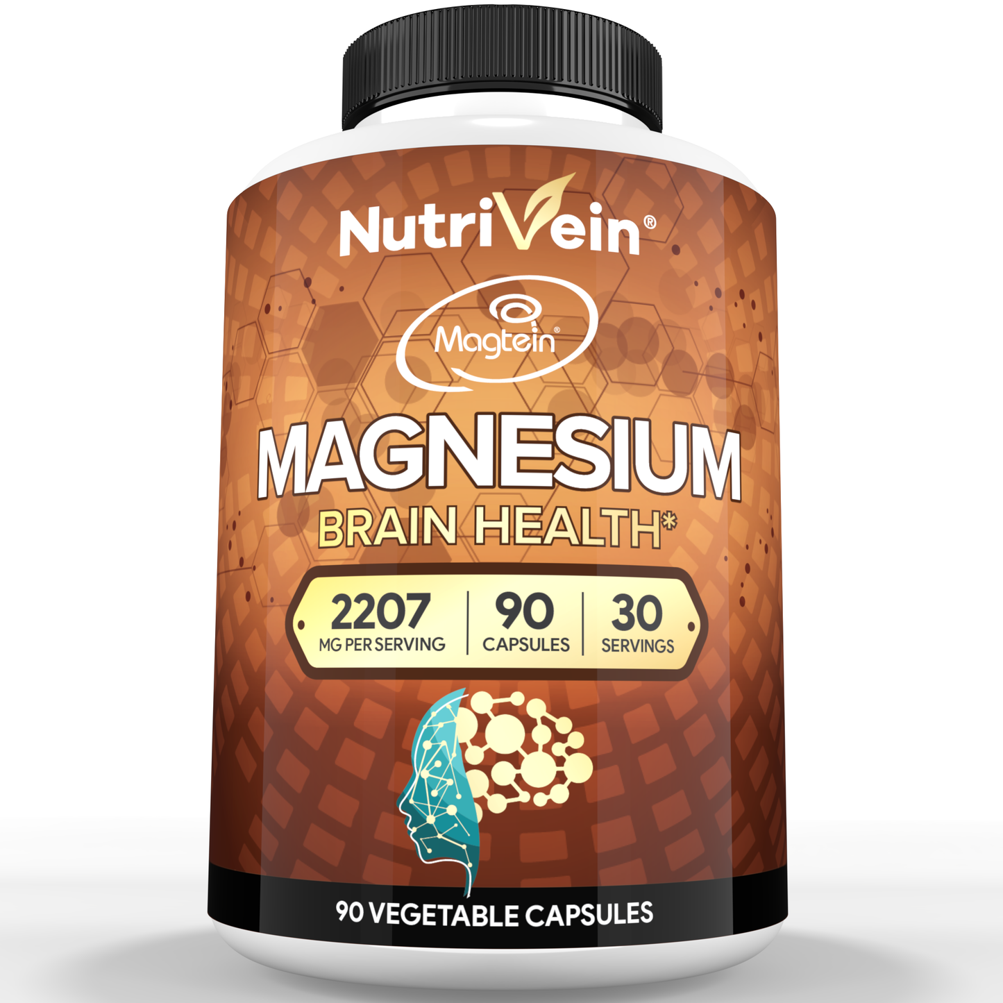 Nutrivein Premium Magtein Magnesium L-Threonate Supplement 2207 mg - 90 Caps (3 a Day)