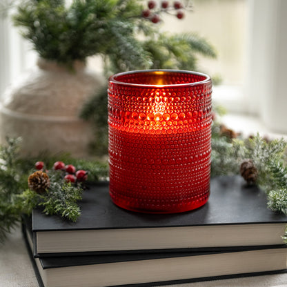 Red Dotted Glass 3D Flame Wax Candle | 2 Sizes