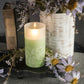 Green Frosted Glass LED Flickering Flame Candle | 3 Sizes