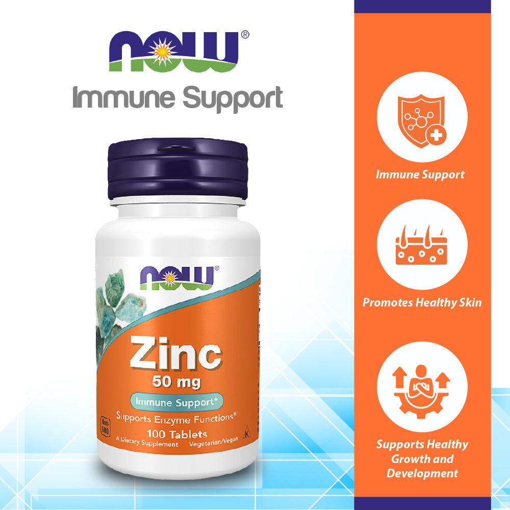 Now Foods Zinc 50mg 100 Tablets - 1520 - 2 Pack