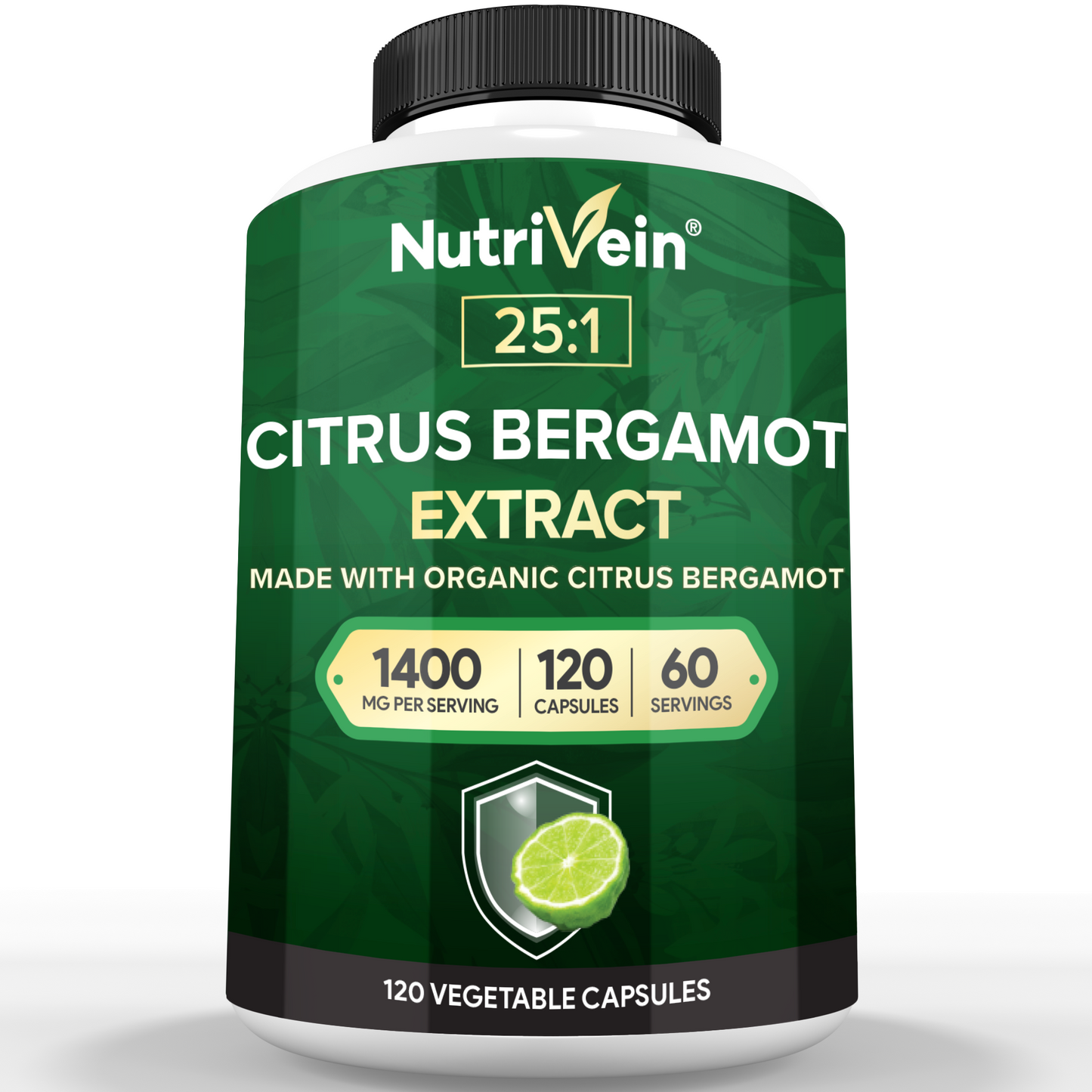 Nutrivein Premium Citrus Bergamot Supplement 1400mg 25:1 Bergamia Extract - 60 Day Supply - 120 Capsules