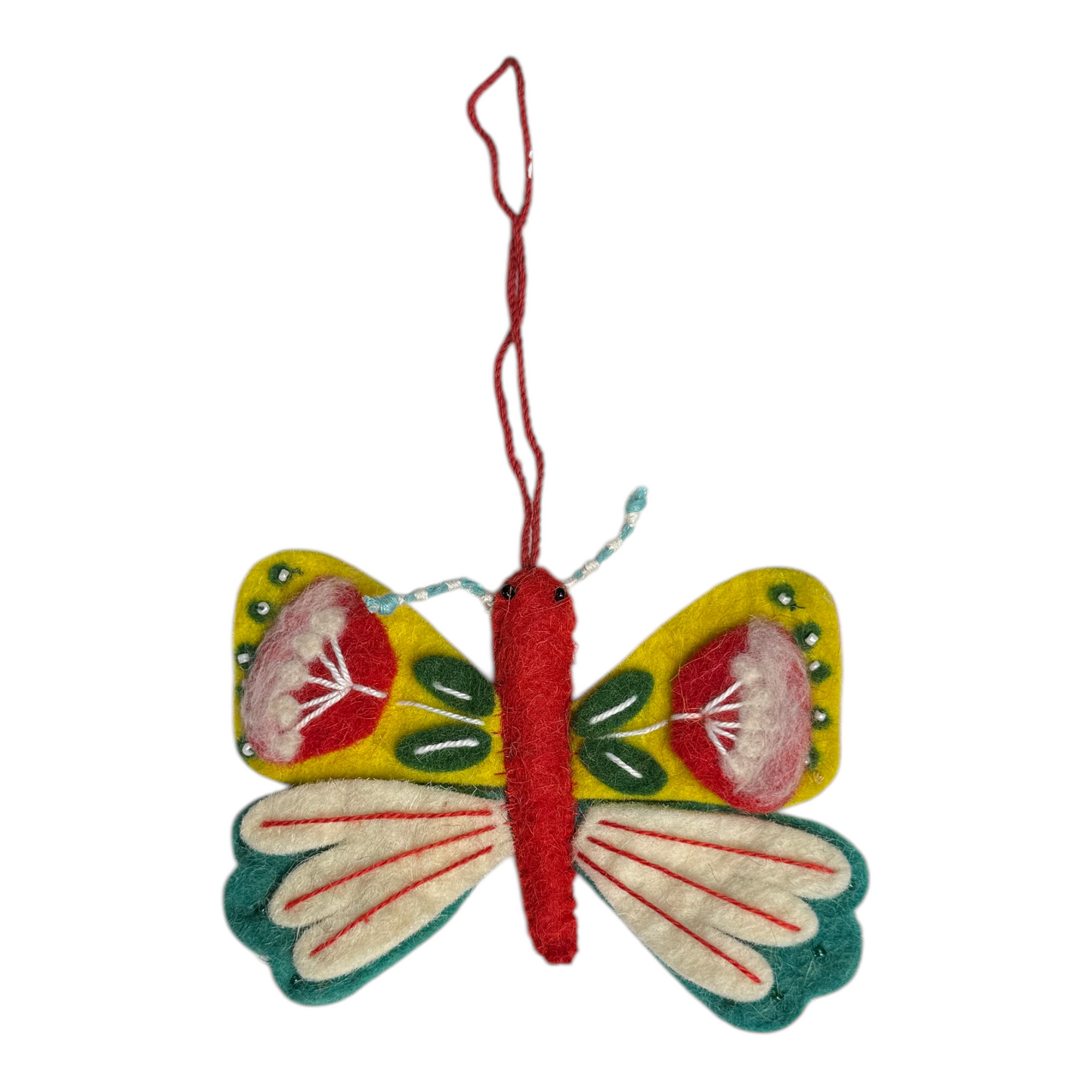 Handmade Wool Felt Butterfly Ornament with Stitching & Embroidery
