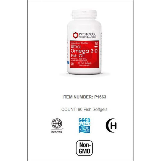Protocol For Life Balance Molecularly Distilled Ultra Omega 3-D 600 EPA / 300 DHA & 1,000 IU D3 90 Softgels - P1663