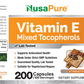 NusaPure Vitamin E Mixed Tocopherols - Suitable for Vegetarian/Vegan, Non - GMO - 1000 IU 200 Tablets