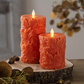 Orange Engraved Leaf LED Flameless Pillar Candle | 2 Sizes
