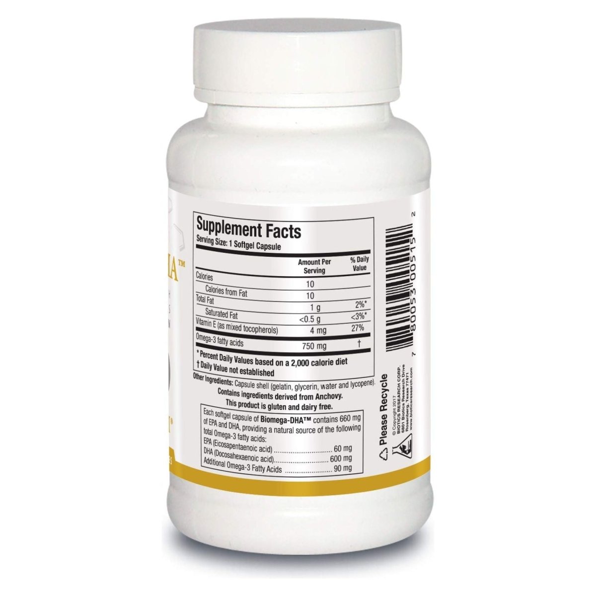 BIOTICS Research Biomega DHA Fish Oil, 600 mg DHA, Supports Learning and Memory, Fetal Brain Vitamins, 90 Softgels