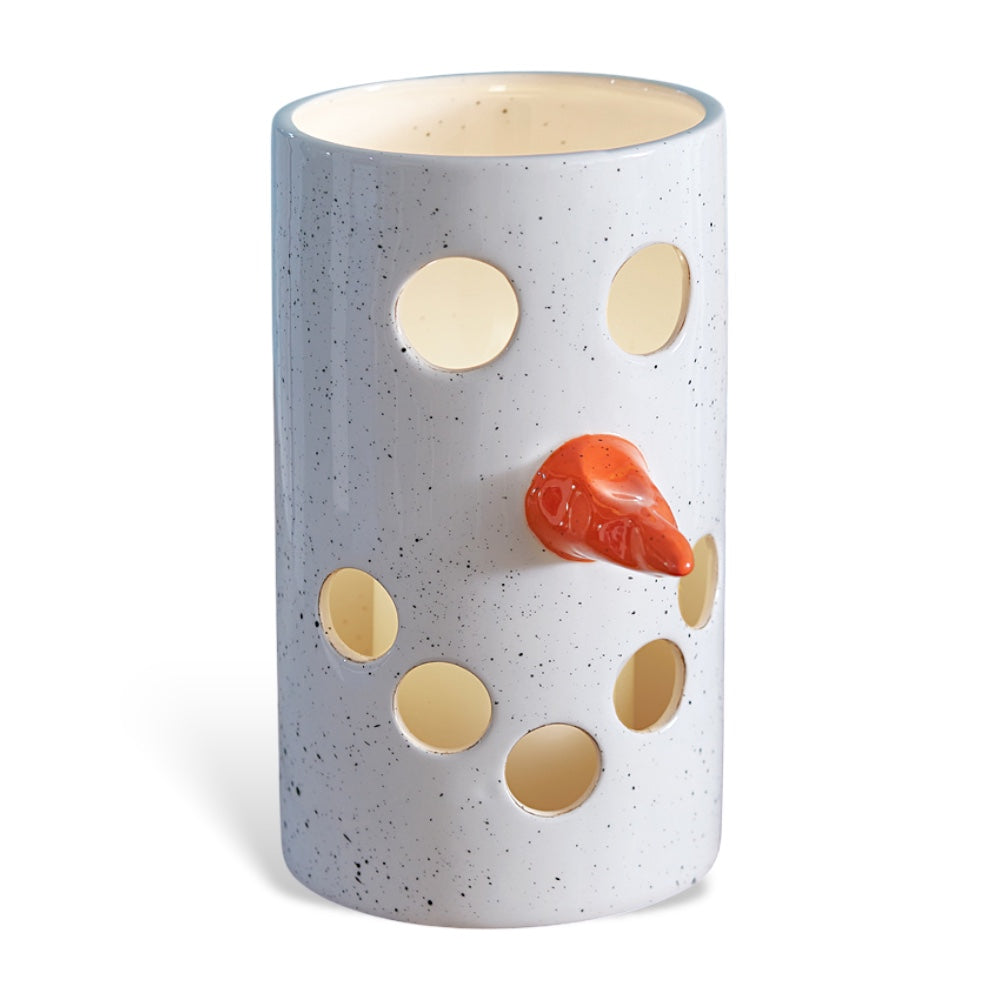 Ceramic Snowman Luminary with Cutout Face