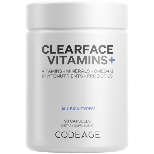 Codeage - Clearface Pantothenic Acid, Niacin, Vitamins A, C, D3, E, FloraFIT Probiotics - 90 Capsules
